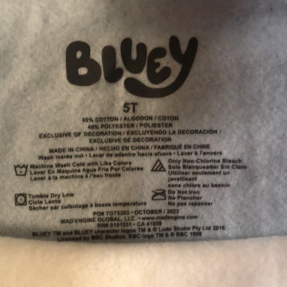 BLUEY Moose Toddler Boy Bluey Sweatshirt Pullover Sweatpants Set Blue 5T - Picture 13 of 16